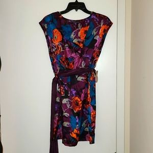 Forever 21 Retro Floral Crew Neck Mini Dress - Belted Orange & Purple